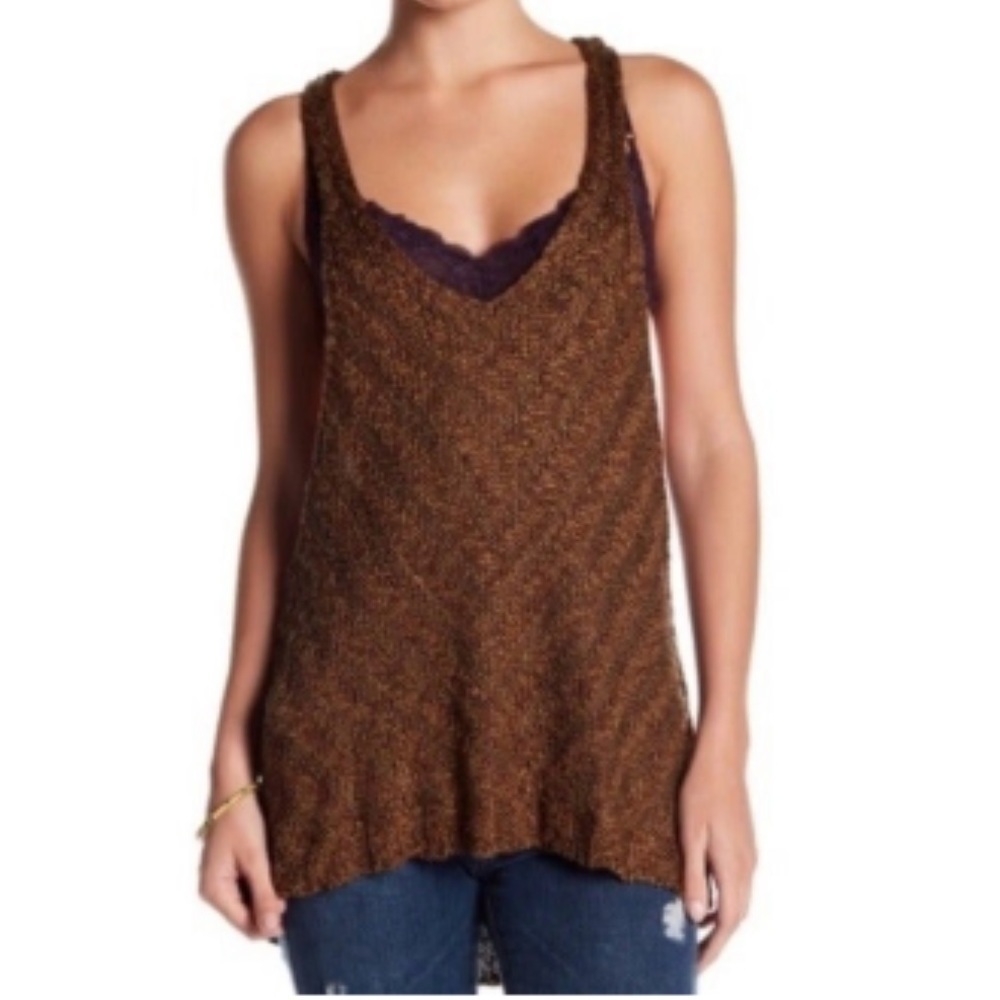 Free People Brown Chevron Tank Top Knit Sweater. Size S. P/A1695/3
